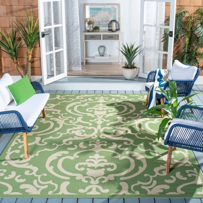 Safavieh Courtyard Square Olive and Natural Floral Motif Rug