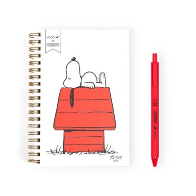 Yoobi 4.5"x6.5" Peanuts Mini Notebooks Spiral with Pen Red Snoopy Doghouse