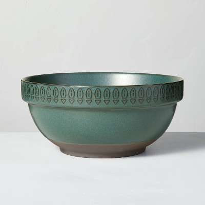 Embossed Rim Tonal Stoneware Mixing/Serve Bowl Dark Green - Hearth & Hand™ with Magnolia