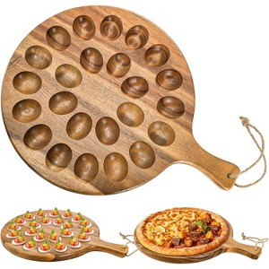 Acacia Wood Deviled Egg Platter, 24-Hole Round Tray with Handle for Easter & Holiday Gatherings - 1 of 4