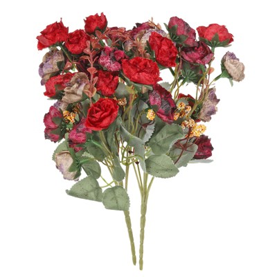 Unique Bargains Home Wedding Decoration Branch Heads Silk Artificial Mini Rose with Stem