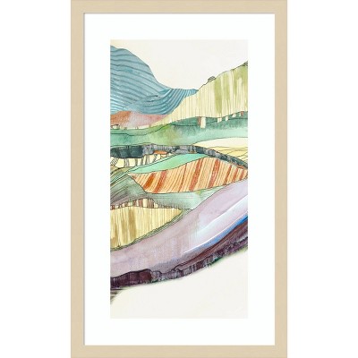 Abstract Landscape Lithograph with Light Brown Frame