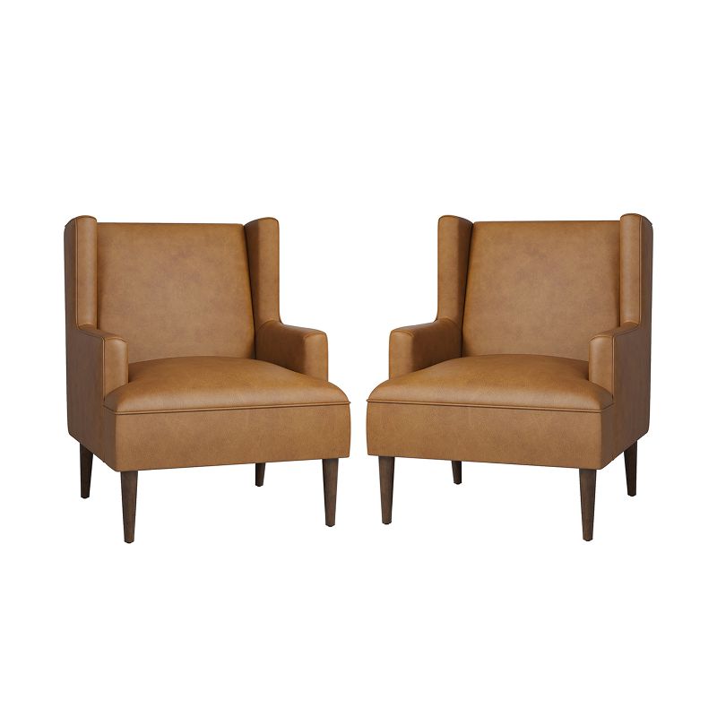 Set of 2 Jeremias Wooden Upholstered Vegan Leather Accent Chair with Built-in Sinuous Spring for Bedroom and Living Room| ARTFUL LIVING DESIGN, 1 of 11