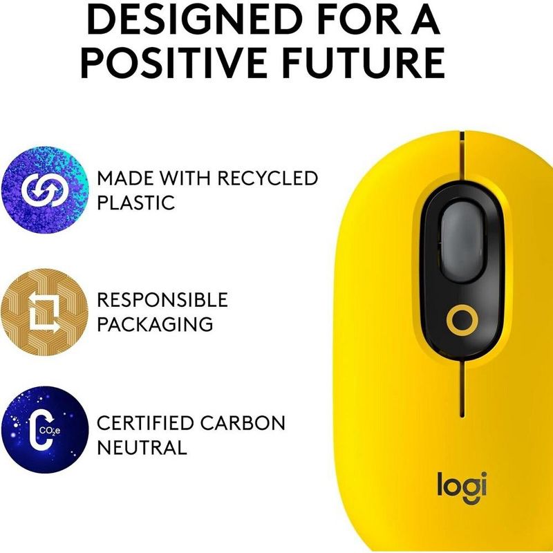 Logitech POP Mouse, Wireless optical Mouse with Customizable Emojis, SilentTouch Technology Blast Yellow, 5 of 10