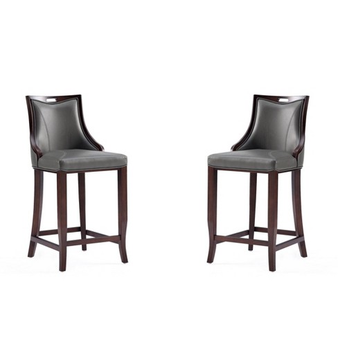 Set of 2 Emperor Upholstered Beech Wood Faux Leather Barstools Pebble Gray Manhattan Comfort