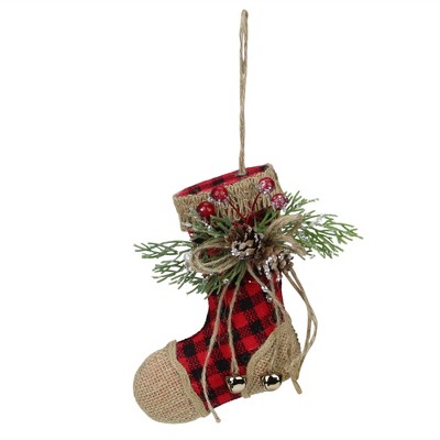 Northlight 5.75" Red Plaid and Burlap Christmas Stocking Ornament