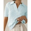 BLUEMING Elegant Women's V Neck Lapel Short Sleeve Cable Knit Sweater Top Breathable Pullover Casual V Neck Tee - 2 of 4