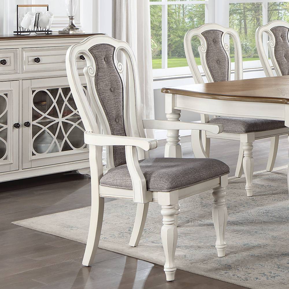 Photos - Sofa 23" Florian Dining Chair Gray Fabric and Antique White Finish - Acme Furni