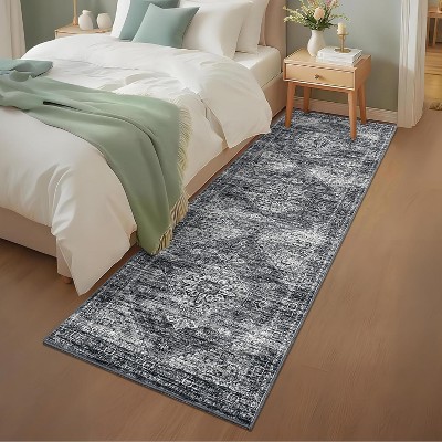 Washable Runner Rug for Hallways Vintage Floral Rug Retro Accent Kitchen Runner Soft Non Slip Carpet for Laundry, Bathroom, Bedroom