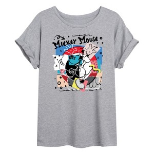 Women's Disney Mickey Mouse Yin Yang Oversized Graphic T-Shirt - Heather Grey - Small - 1 of 4