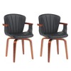 Homy Casa Set of 2 Swivel PU Leather Dining Chairs with Curved Wood Frame and Armrest - 2 of 4