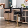 Gulches Set of 2 Black Velvet Bar Stools Swivel Height Adjustable Mechanical Lifting Golden Leg Chrome Footrest Base 300 Lbs Capacity - 3 of 4