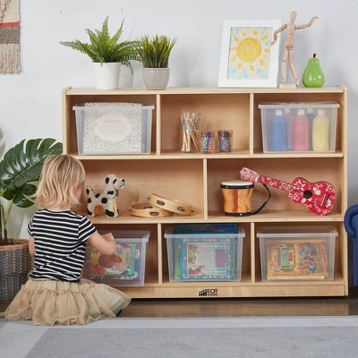 Natural Birch 8-Compartment Kids Storage Cabinet with Casters
