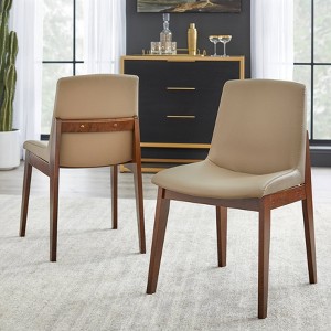 Buylateral Set of 2 Raven Modern Faux Leather Dining Chair Walnut