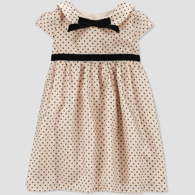 Image of Carter's Just One You® Baby Girls' Short Sleeve Dot Dress - Cream/Black Newborn