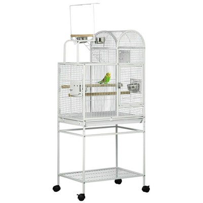 Resenkos Bird Cage, Bird Cages Habitat,55" Large Parrot Cage with Toy Hooks Above Top Bird Perch, Tray, Food Cups White