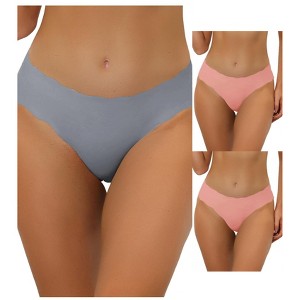 Allegra K Women's Unlined No-Show Stretch Laser Cut Solid Invisible Briefs 3 Packs - 1 of 4