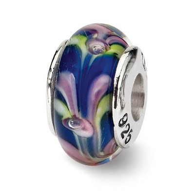 Black Bow Jewelry Blue / Pink Glass Sterling Silver Bead Charm