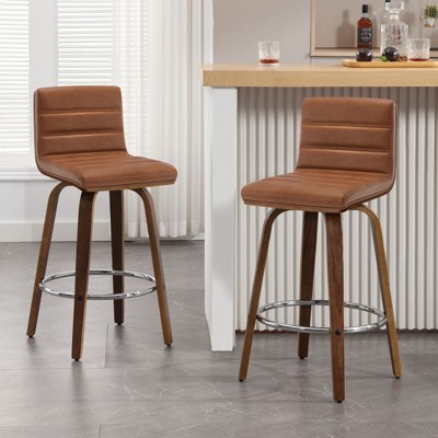 Bekrvio 26"/29" Swivel Bar Stools Set of 1/2/3/4, Faux Leather Upholstered Counter Chairs with Wood Legs, Mid-Century Seating for Kitchen Island