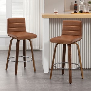 Bekrvio 26"/29" Swivel Bar Stools Set of 1/2/3/4, Faux Leather Upholstered Counter Chairs with Wood Legs, Mid-Century Seating for Kitchen Island - 1 of 4