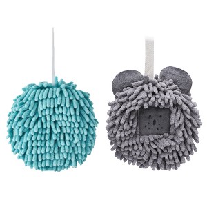 REGALWOVEN 2 Pcs Comfortable Soft Absorbent Chenille Ball Fuzzy Hand Towels - 1 of 4