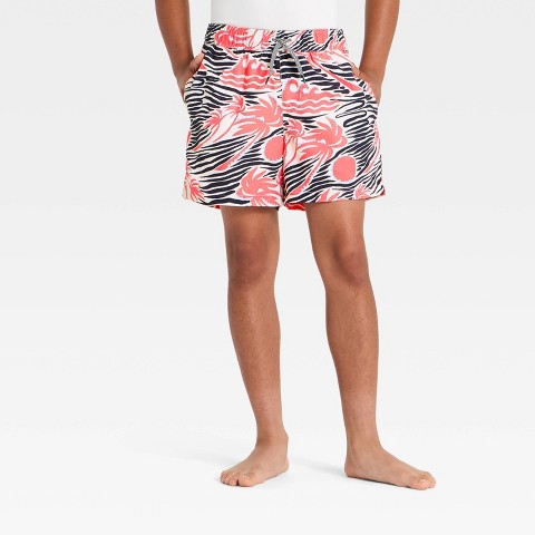 Art Class Boys' Sunset Palms Swim Trunks with Built in Boxers - art class™ Black/Coral/Aqua L