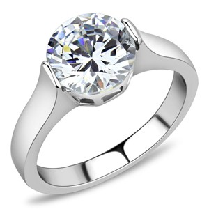 Slickblue Classic Solitaire Ring, Stainless Steel Band, High Polished Finish, Clear CZ, Women’s Sizes 5–10 - 1 of 4