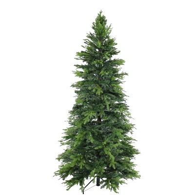 Sunnydaze Indoor Artificial Unlit Slim Christmas Holiday Tree with Metal Stand and Hinged Branches - 7' - Green