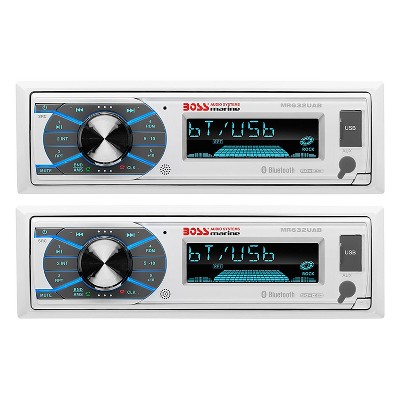 BOSS Advanced Bluetooth Single DIN Marine Vehicle Audio Stereo Receiver (2 Pack)