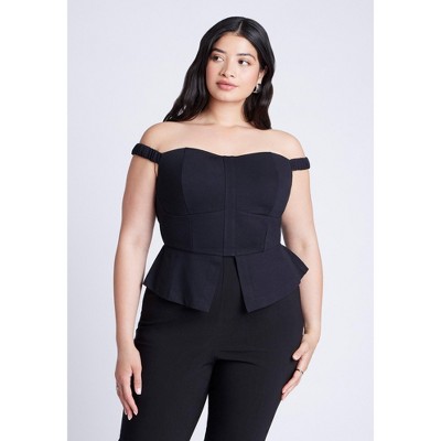 ELOQUII Women's Plus Size Off The Shoulder Button Front Peplum Top