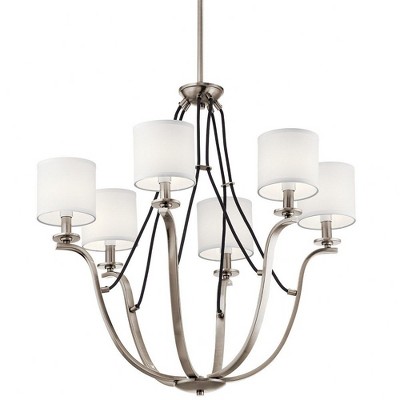 Classic Pewter 6-Light Chandelier with White Drum Shades