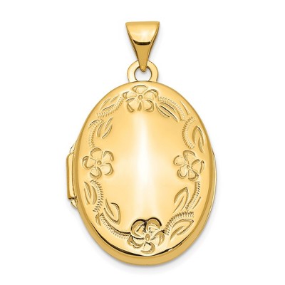 Black Bow Jewelry 14k Yellow Gold 21mm Hand Engraved Floral Oval Locket
