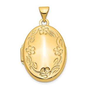 Black Bow Jewelry 14k Yellow Gold 21mm Hand Engraved Floral Oval Locket - 1 of 4