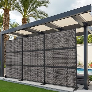 72"H Black 3-Panel Woven Room Divider Decorative Metal Privacy Screen Garden Arbor Freestanding Patio Trellis - 1 of 4