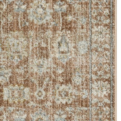 Orange and Ivory Oriental Power Loom Distressed Area Rug With Fringe