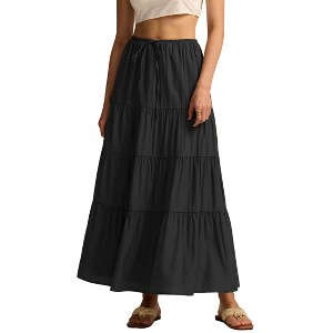 Womens High Waist Elastic Tie Waist Flowy Elegant Midi Skirt - 1 of 4