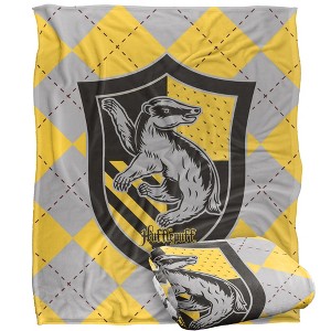 Harry Potter Hufflepuff Plaid Sigil Silky 50X60 Blanket, 1 Sided - 1 of 4