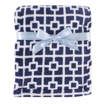 Luvable Friends Unisex Baby Coral Fleece Blanket - Navy Trellis One Size