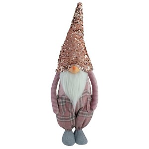 Northlight Plaid Christmas Gnome with Sequin Hat - 24" - Pink and Gray - 1 of 4