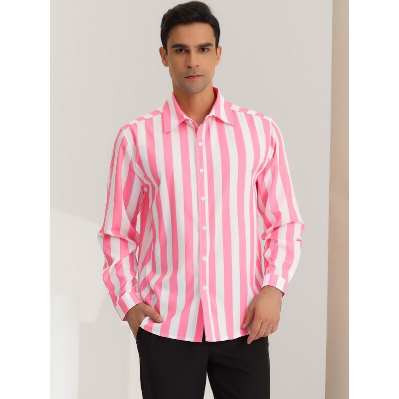 Lars Amadeus Men's Casual Striped Long Sleeves Button Down Shirts, 2 of 7
