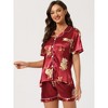 cheibear Women's Prints Button Down Shirt Shorts Satin Pajama Set 2 Pcs - 2 of 4