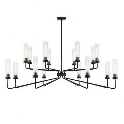 Baker Matte Black 16-Light Chandelier with Clear Ribbed Glass Shades