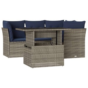 vidaXL Patio Sofa Set with Cushions Modular Outdoor Seating 5 Piece Poly Rattan - Gray without storage - 1 of 4