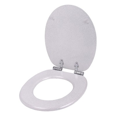 Sanilo Elongated Molded Wood Toilet Seat with No Slam, Slow, Soft Close Lid, Stainless Steel Hinges, Unique Fun Decorative Design, Glittering White