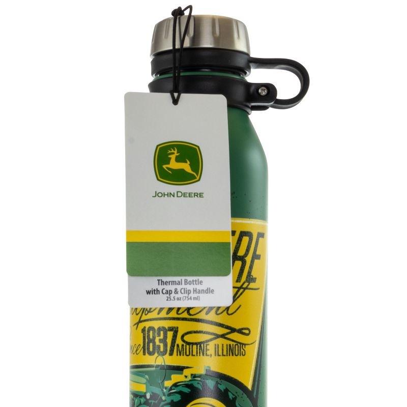 John Deere 25.5 Ounce Stainless Steel Thermal Bottle in Green with Cap and Carry Loop, 5 of 10