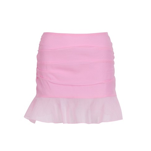 Women s Ruched Ruffle Mini Skirt Begonia Pink Small Target