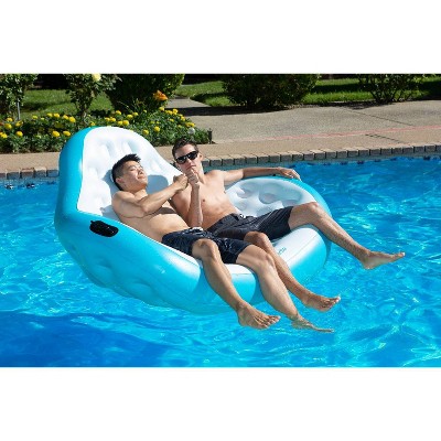 Aqua Cradle Blue and White Inflatable Pool Lounger for Two