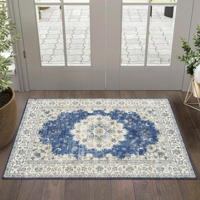 Garvee Boho Traditional Washable Area Rug, Foldable Non-Shedding Floor Mat with Low Pile Non-Slip Rubber Backing