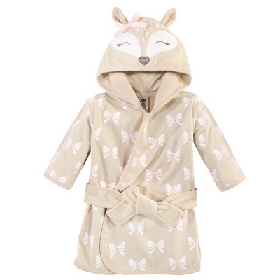 Hudson Baby Infant Girl Cotton Rich Bathrobe, Fawn, 0-9 Months