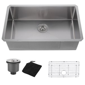 WOWOW 30 in. Drop-in/Undermount Single Bowl 18 Gauge Gunmetal Brushed Nickel Stainless Steel Kitchen Sink with Bottom Grids - 1 of 4